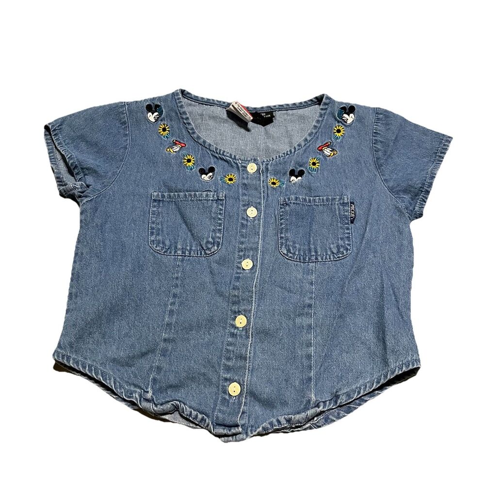 Vintage Disney Mickeys For Kids Embroidered Shirt Chambray Top Girls Medium 8/10